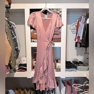 Francesca’s Satin Wrap Dress Pink